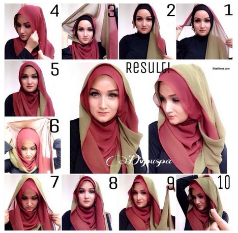 Kreasi Cara Memakai Hijab Modern Paris Kombinasi Dua Warna