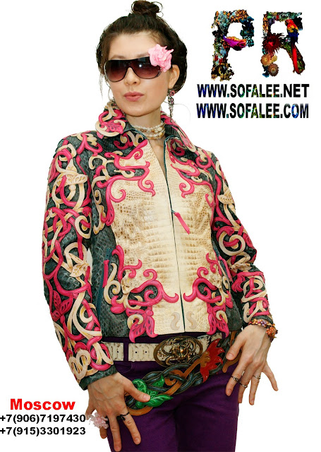 Эксклюзивная куртка женская из кожи питона крокодила вышивка  