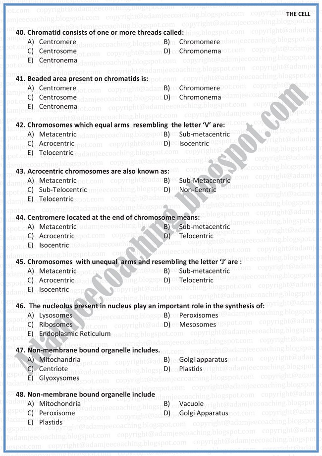 Biology Mcqs XI - The Cell