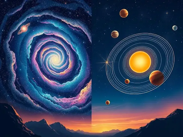 Difference between galaxy and solar system in simple diagram