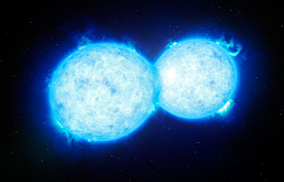 ilustração do mais quente e mais massivo sistema binário de estrelas em contato