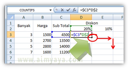  Gambar: Cara copy paste rumus yang menggunakan tanda dollar ($) dengan cepat di excel