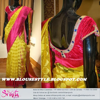 YELLOW SAREE WITH PINK DESIGNER BLOUSE YELLOW SAREE WITH PINK BACK NECK DESIGNER BLOUSE