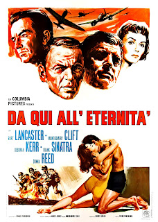 DA QUI ALL' ETERNITÀ. Cartel. Italia. Imprenta: Rotolitografica, Roma. DE AQUÍ A LA ETERNIDAD. From Here to Eternity. 1953. Estados Unidos. Dirección: Fred Zinnemann. Reparto: Burt Lancaster, Montgomery Clift, Deborah Kerr, Frank Sinatra, Donna Reed, Ernest Borgnine, Jack Warden, Philip Ober, Mickey Shaughnessy, Harry Bellaver, John Dennis, Merle Travis.