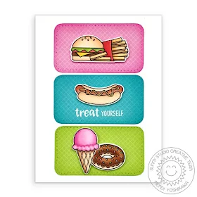 Sunny Studio Blog: Treat Yourself Cheeseburger, Fries, Hotdog, Ice Cream & Donut Clean & Simple Handmade Card (using Cruisin' Cuisine Stamps & Classic Gingham Paper)