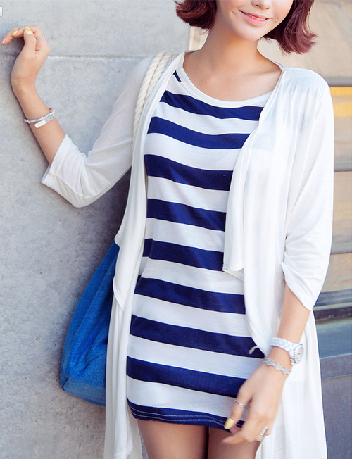 Striped Dress With Attached Cardigan