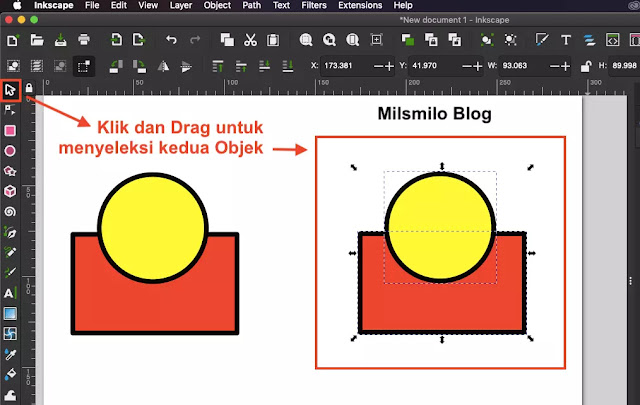 Cara menggabungkan objek di inkscape dengan Group objek dan Path Union pada inkscape, menyatukan objek jadi satu di inkscape