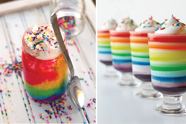 Photo credits lr Rainbow cake masonjars jello cups