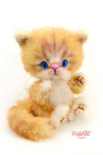 Artist teddy kitten, ooak cat, handmade kitten, NatalKa Creations, teddies with charm, Teddy Katze, Teddy Kater, white kitten