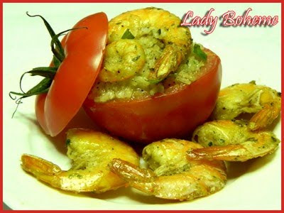 hiperica di lady boheme blog di cucina, ricette facili e veloci. Ricetta pomodori ripieni di riso e mazzancolle