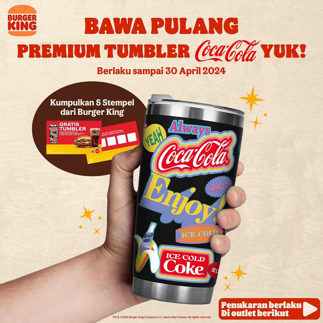 Promo BURGER KING GRATIS PREMIUM TUMBLER COCA COLA