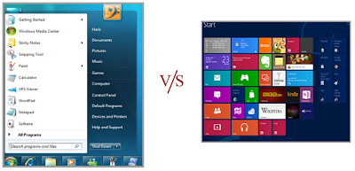 start menu win 7 v/s start menu win 8