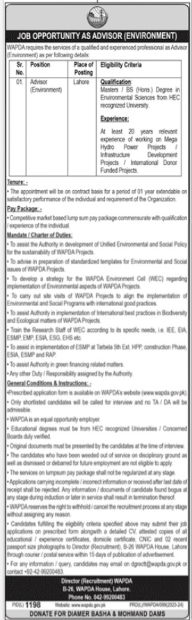 Notice For Job At WAPDA Lahore