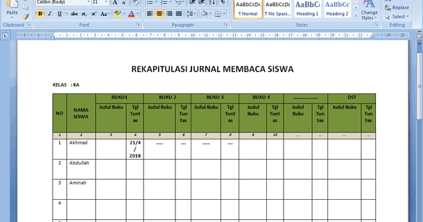 Contoh Jurnal Membaca Harian Program Gerakan Literasi  di 