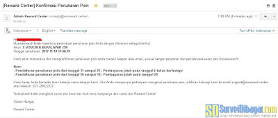 Email dari Reward Center tentang penukaran poin dengan voucher belanja Bukalapak | SurveiDibayar.com