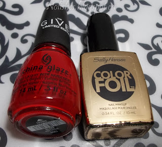 China Glaze 'Seeing Red', and Sally Hansen Color Foil 'Liquid Gold'