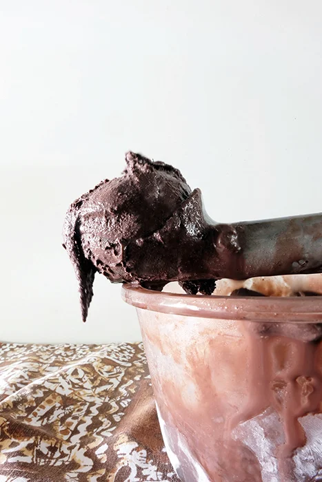 melting black cocoa ice cream