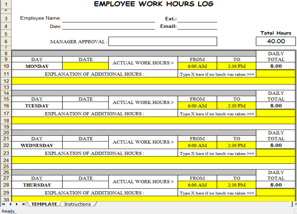 Excel Spreadsheets Help: Employee Timesheet Spreadsheet Template