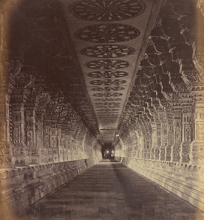 Corridor of Ramanathaswamy Hindu Temple, Rameswaram, Ramanathapuram, Tamil Nadu, India | Rare & Old Vintage Photos (1868)