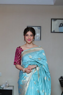 Mehreen Pirzada in Blue Saree with Cute and Lovely Smile 3