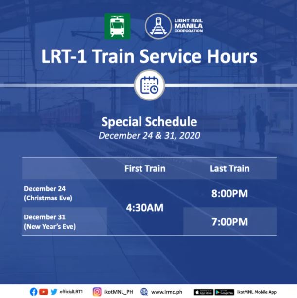 LRT-1 Holiday Schedule