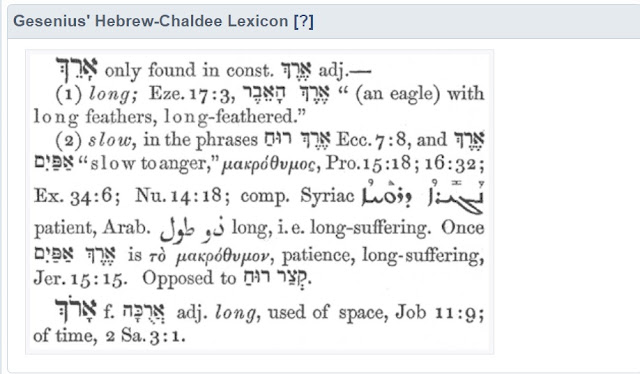 About the Hebrew Word Longsuffering from the Genenius Hebrew-Chaldean Lexicon