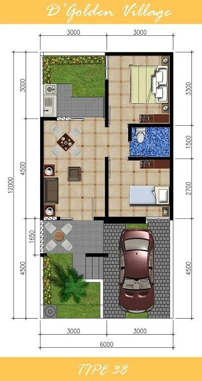 denah rumah minimalis dengan lebar 6 meter 1 lantai