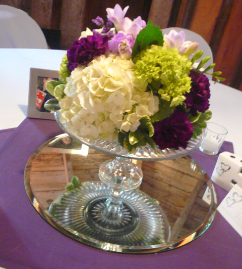 I love how Cake Plate centerpieces look We placed them on top of mirrors so