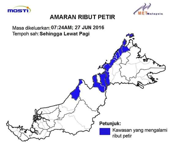 Amaran ribut petir sabah 27.06.2016