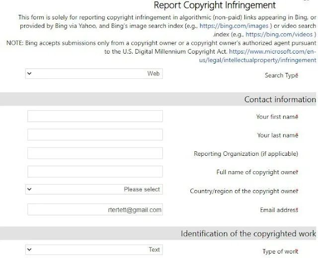 الإبلاغ عن انتهاك حقوق الطبع والنشر محرك البحث bing