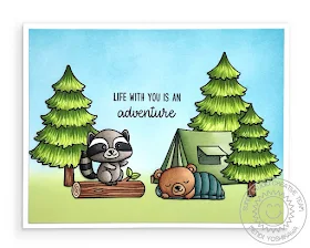 Sunny Studio Stamps: Critter Campout Life Is An Adventure Raccoon & Bear Camping Card (using Fir Trees from Seasonal Trees Stamps)