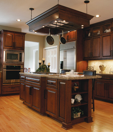 Kitchen with Dark Cabinets Light Wood Floors