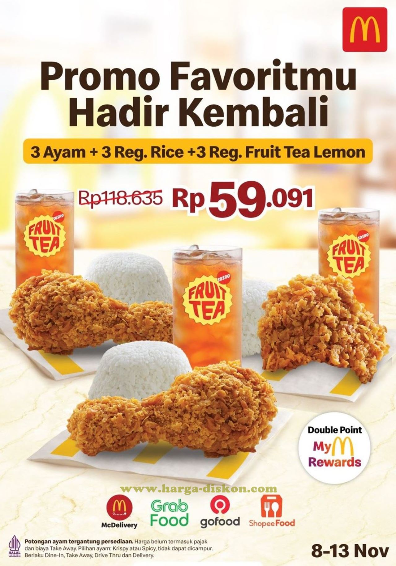 Promo McDonalds 3 Ayam + 3 Nasi + 3 Minuman Rp59.091 Periode 8 - 13 November 2023