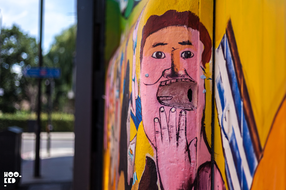 Street Art Mural in Clapton, London. Painted by Italian Street Artist RUN, detail photo.