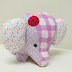 Adorable Handmade Stuffed Elephant Fabric Pattern Pink/White Colors - Stuffed Toy for Kids.