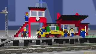 lego 7824 railway station 12V rendered in povray with ldraw