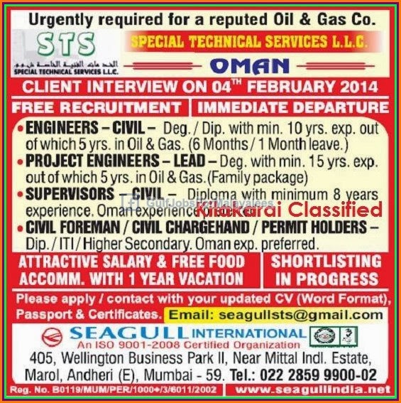 Urgently Required For a Reputed Oil & Gas Company OMAN