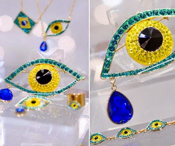 coleção joias Brazilian Eyes olhos Brasil pulseiras anéis brincos colares com as cores bandeira Brasil