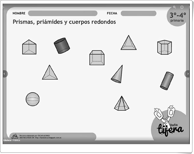 "Prismas, pirámides y cuerpos redondos" (Fichas recortables de Matemáticas de Primaria)