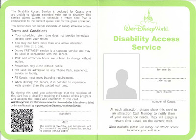  DAS card ( Disability Access Service)