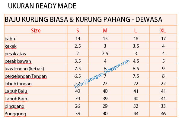 aturgaya blogspot com Ukuran untuk Ready made