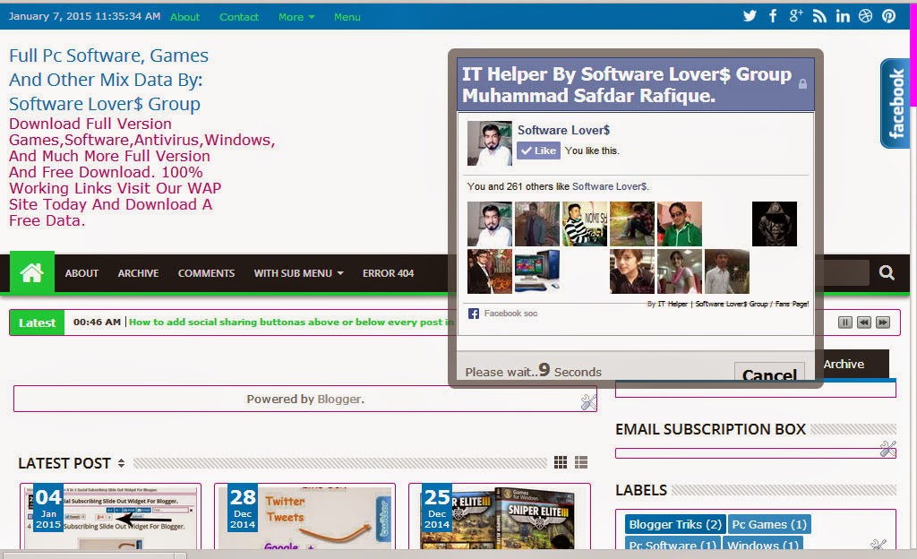 How to Add Facebook Pop-Up Like Box on your Blogger.
