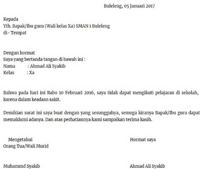 Contoh Surat Sakit Sekolah Buatan Sendiri (via: suratku.id)