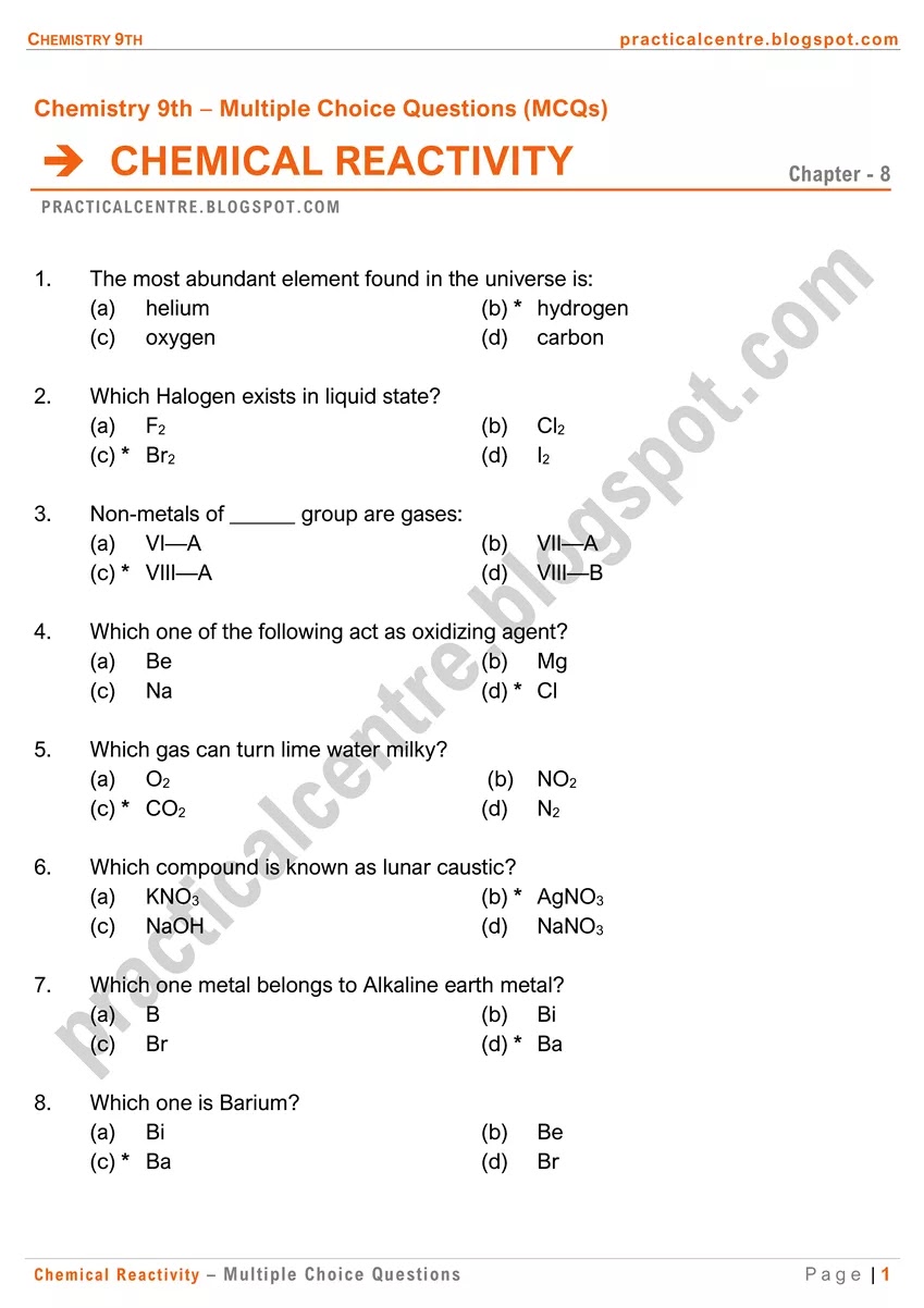 chemical-reactivity-multiple-choice-questions-1