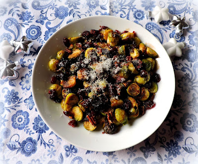 Roasted Sprouts with Cranberries & Pecans