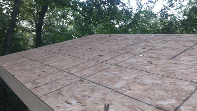 Finished view of one side of the roof sheathing.