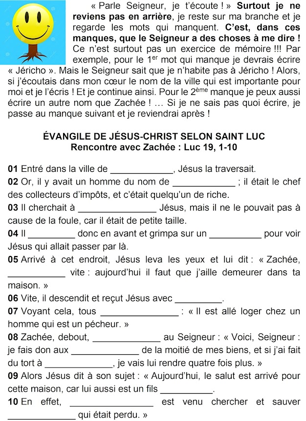 texte à compléter Jésus rencontre Zachée