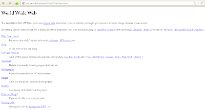 A screenshot of the world�s first website, which � in a beautiful display of recursion � explains what a website is