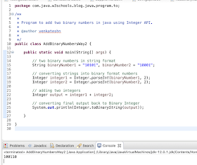 Java Program to Add Two Binary Numbers - way 2 using Integer API
