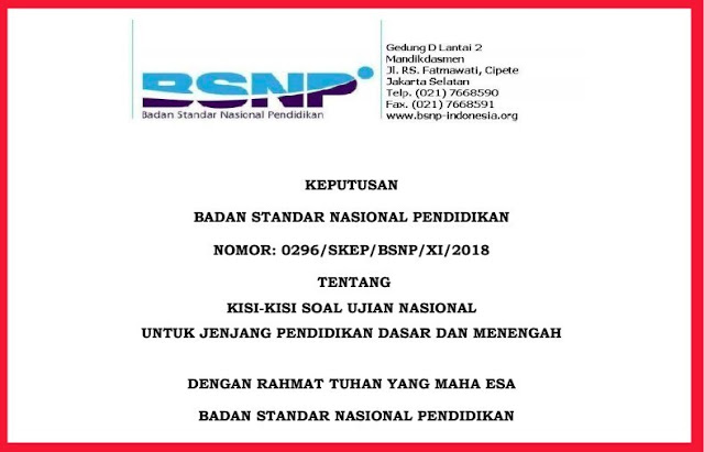 Download Kisi-Kisi UN dan USBN Tahun Pelajaran 2018/2019